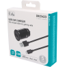 USB automobilinis įkroviklis DELTACO 1x USB-A 2,4 A, 1 m Lightning laidas, juodas / USB-CAR130