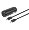 DELTACO USB automobilinis įkroviklis, 1x USB-C PD 20 W, 1 m Lightning laidas, juodas