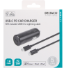 DELTACO USB automobilinis įkroviklis, 1x USB-C PD 20 W, 1 m Lightning laidas, juodas