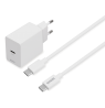DELTACO USB-C sieninis įkroviklis, 1x USB-C PD 20 W, 1 m USB-C laidas, baltas, USBC-AC146