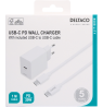DELTACO USB-C sieninis įkroviklis, 1x USB-C PD 20 W, 1 m USB-C laidas, baltas, USBC-AC146