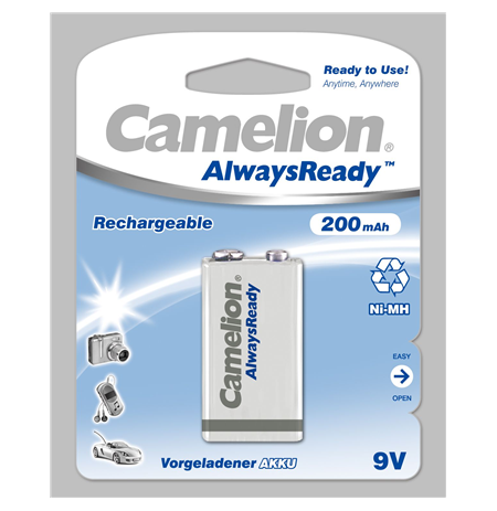 Camelion 9V/6HR61, 200 mAh, AlwaysReady Rechargeable Batteries Ni-MH, 1 pc(s)