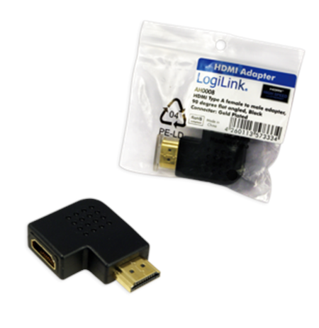 HDMI Adapter, AM to AF in 90 degree flat angled Logilink