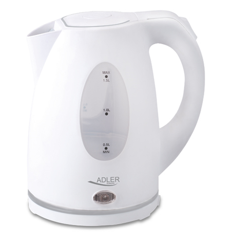 Adler Kettle AD 1207 Standard, Plastic, White, 2000 W, 360° rotational base, 1.5 L