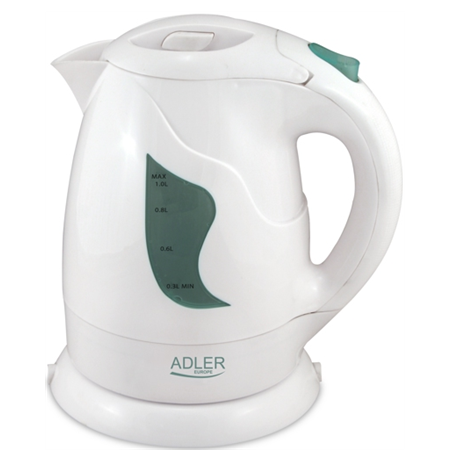 Adler AD 08 Standard kettle, Plastic, White, 850 W, 1 L, 360° rotational base