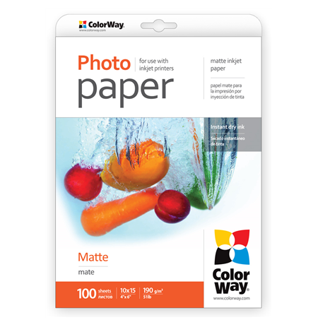 ColorWay Matte Photo Paper, 100 sheets, 10x15, 190 g/m²