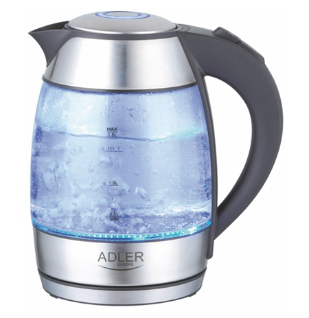Adler AD 1246 Standard kettle, Glass, Stainless steel/Black, 2000 W, 360° rotational base, 1.8 L