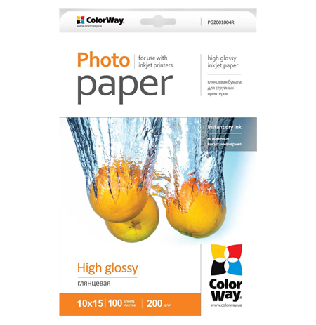 ColorWay High Glossy Photo Paper, 100 sheets, 10x15, 200 g/m²