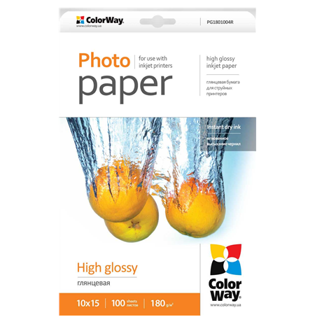 ColorWay Photo Paper 100 pc. PG1801004R Glossy, 10 x 15 cm, 180 g/m²