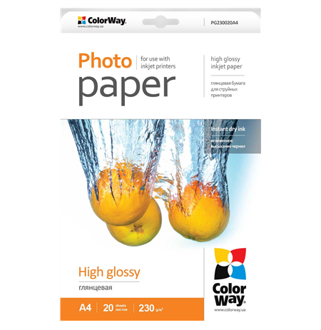 ColorWay Photo Paper 20 pc. PG230020A4 Glossy, A4, 230 g/m²