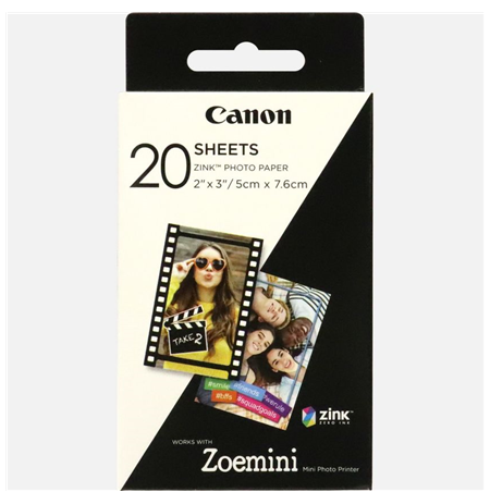 Canon 20 sheets ZP-2030 Photo Paper, White, 5 x 7.6 cm