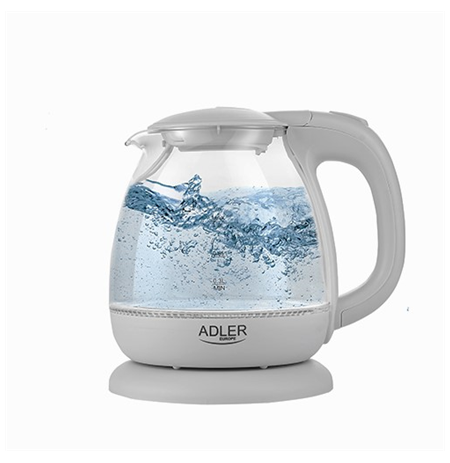Adler Kettle AD 1283G Standard, 1100 W, 1 L, Plastic/Glass, Grey, 360° rotational base