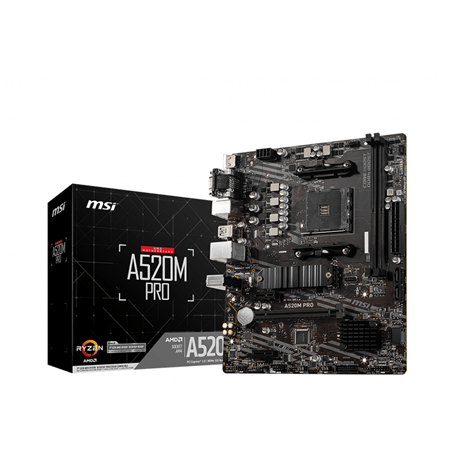 MSI A520M PRO Processor family AMD, Processor socket AM4, DDR4, Memory slots 2, Chipset AMD A, Micro ATX