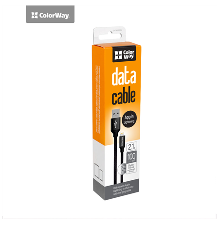 ColorWay Data Cable Apple Lightning Charging cable, Fast and safe charging Stable data transmission, Black, 1 m