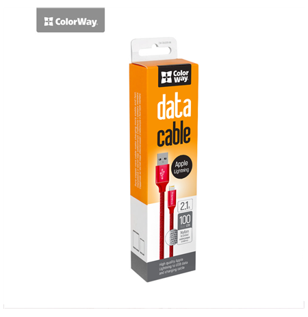 ColorWay Data Cable Apple Lightning Charging cable, Fast and safe charging Stable data transmission, Red, 1 m