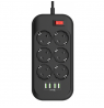 ColorWay Power Socket CW-CHE64B Black, 4xUSB, 2 m, 250 V, 6 euro sockets, 17 W