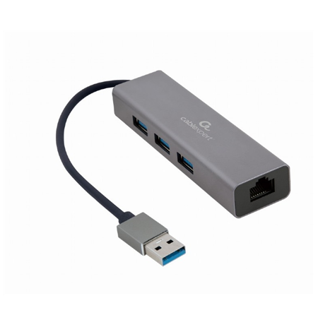 Cablexpert USB AM Gigabit network adapter with 3-port USB 3.0 hub A-AMU3-LAN-01 Black