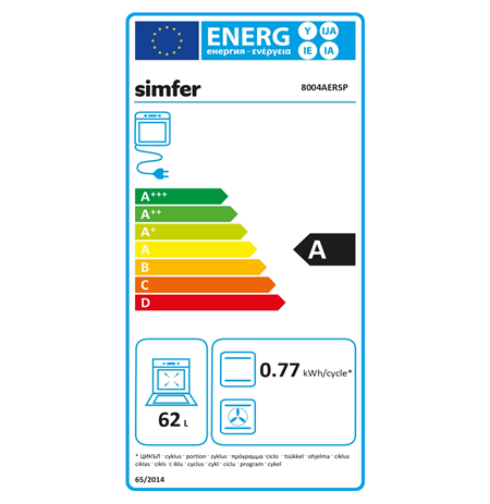 Simfer Oven 8004AERSP 62 L,  Electric, Easy to Clean, Mechanical control, Height 60 cm, Width 60 cm, Black
