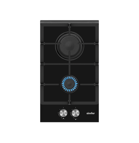 Simfer Hob H3.201.TGRSP Gas on glass, Number of burners/cooking zones 2, Rotary knobs, Black