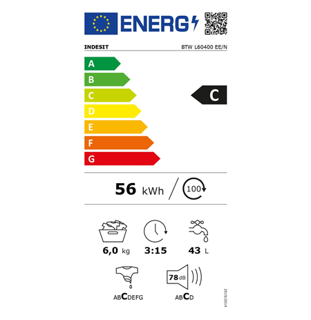 INDESIT Washing machine BTW L60400 EE/N Energy efficiency class C