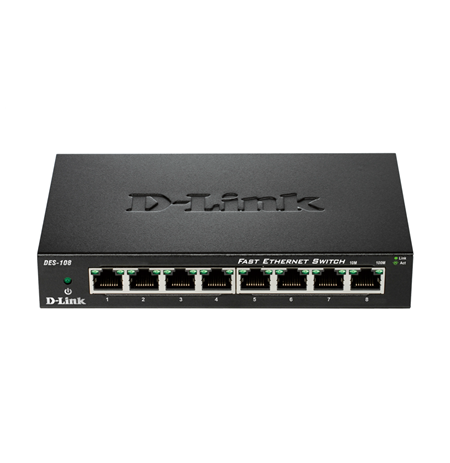 D-Link Ethernet Switch DES-108/E	 Unmanaged, Desktop, 10/100 Mbps (RJ-45) ports quantity 8