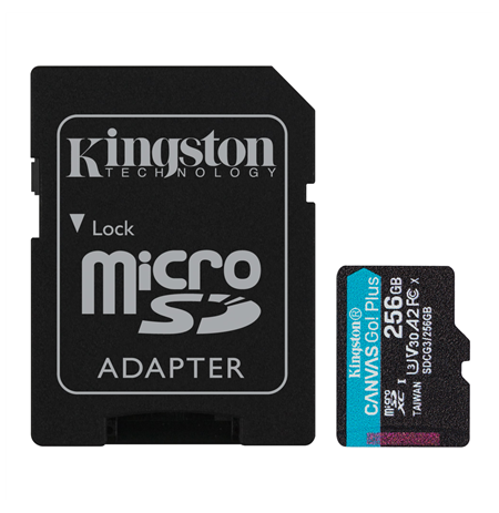 Kingston microSD Canvas Go! Plus 256 GB, MicroSD, Flash memory class 10, SD Adapter