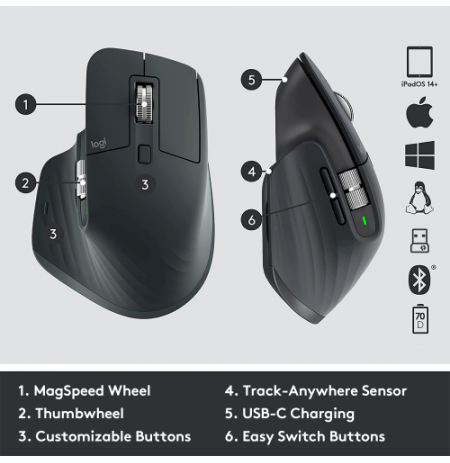 Pelė belaidė Logitech MX MASTER 3, Grafito spalvos