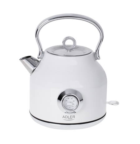 Adler Kettle with a Thermomete AD 1346w Electric, 2200 W, 1.7 L, Stainless steel, 360° rotational base, White