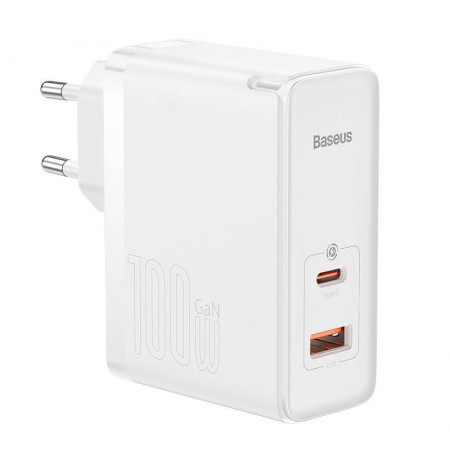 Baseus GaN5 Pro USB-C + USB wall charger, 100W + 1m cable (white)