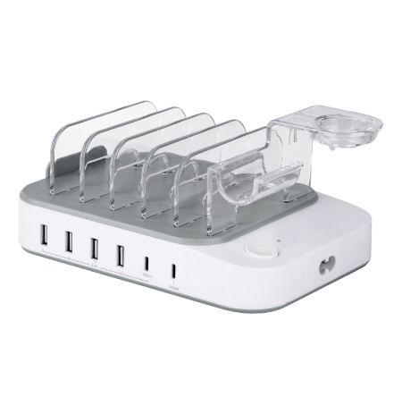 USB įkrovimo stotelė DELTACO 4x USB-A, 2x USB-C, 50 W, balta / DPS-0203