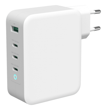 USB-C sieninis įkroviklis DELTACO 1x USB-A, 3x USB-C, bendra galia 130 W, balta / USBC-GAN04