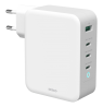 USB-C sieninis įkroviklis DELTACO 1x USB-A, 3x USB-C, bendra galia 130 W, balta / USBC-GAN04