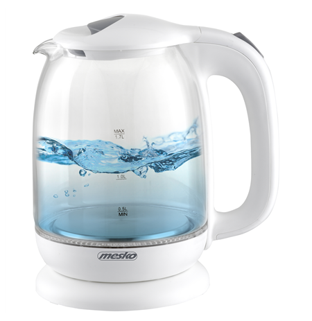 Mesko Kettle MS 1302w Electric, 2200 W, 1.7 L, Glass, 360° rotational base, White