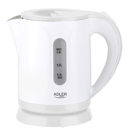 Adler Kettle AD 1371w Electric, 850 W, 0.8 L, Stainless steel/Polypropylene, 360° rotational base, White