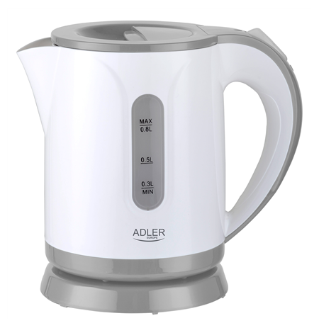 Adler Kettle AD 1371g Electric, 850 W, 0.8 L, Stainless steel/Polypropylene, 360° rotational base, White/Grey