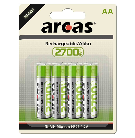 Arcas 17727406 AA/HR6, 2700 mAh, Rechargeable Ni-MH, 4 pc(s)