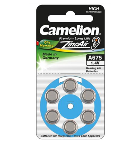 Camelion Zinc Air Celles 1.4V A675/ZL675, 6-pack, "no mercury"