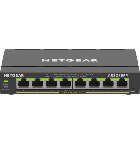 NETGEAR 8-Port Gigabit Ethernet High-Power PoE+ Plus Switch (GS308EPP) Managed L2/L3 Gigabit Ethernet (10/100/1000) Power over