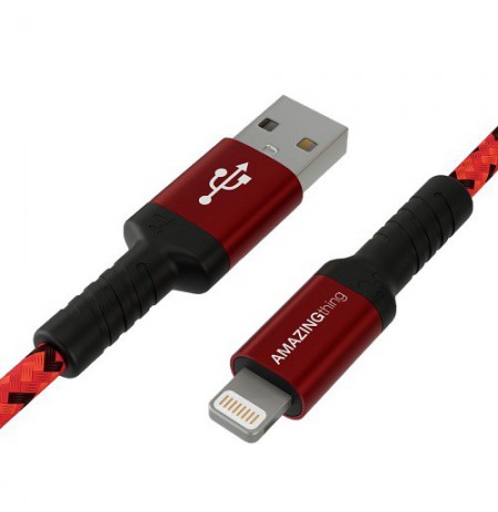 Premium MFI sertifikuotas kabelis USB Type-A - Lightning (raudonas, 1.2m)