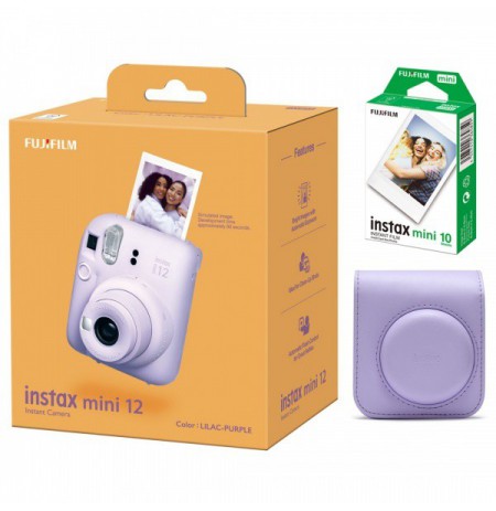 Momentinis fotoaparatas instax mini 12 LILAC PURPLE+instax mini glossy (10pl)+originalus dėklas