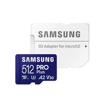 Samsung PRO Plus microSD Card with Adapter 512 GB, MicroSDXC, Flash memory class U3, V30, A2