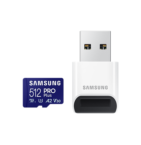 Samsung PRO Plus microSD Card with USB Adapter 512 GB, MicroSDXC, Flash memory class U3, V30, A2