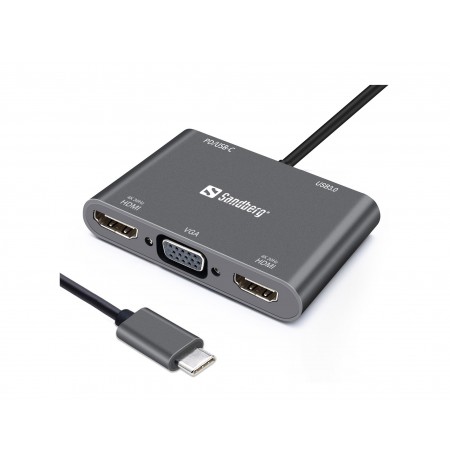 Sandberg 136-35 USB-C Dock 2xHDMI+1xVGA+USB+PD