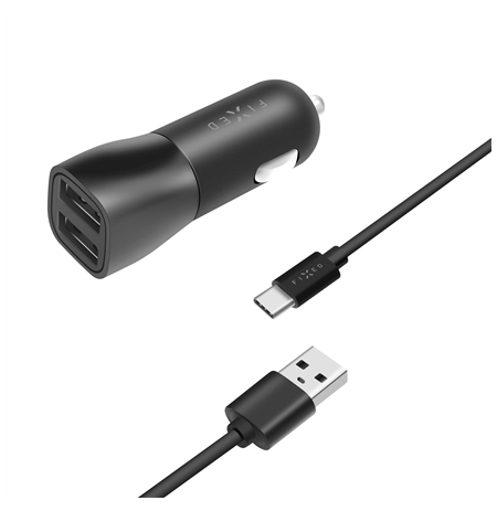 Fixed Car Charger Dual USB Cable Black, 15 W