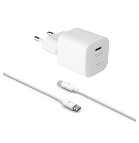 Fixed Mini Travel Charger USB-C/USB-C Cable Fast charging, White, 20 W