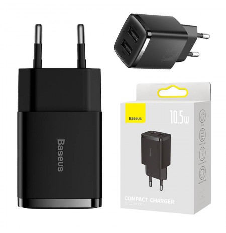 Baseus Compact Quick Charger, 2x USB, 10.5W (black)