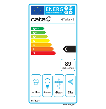 CATA GT-PLUS 45 BK /M Hood, Energy efficiency class C, Max 645 m³/h, Black
