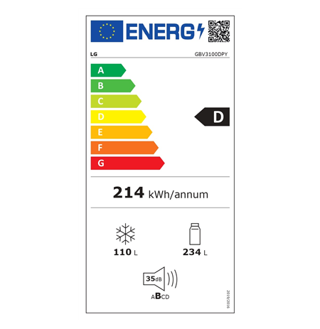 LG Refrigerator GBV3100DPY Energy efficiency class D