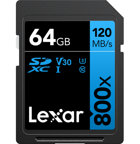 LEXAR PROFESSIONAL 800X SDXC UHS-I CARDS, C10 V10 U1, R120/45MB 64GB