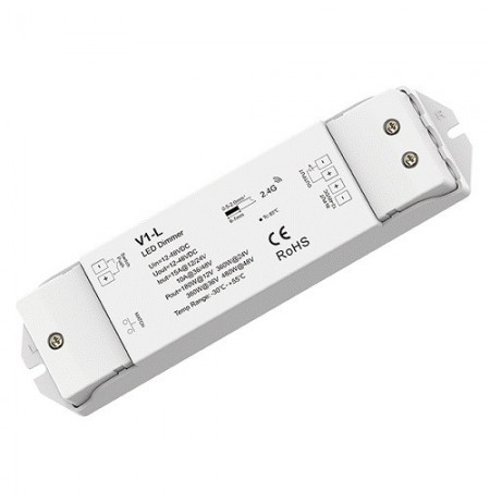 V1-L nuolatinės įtampos valdiklis 12-48V, 1x15A, Push-Dimm